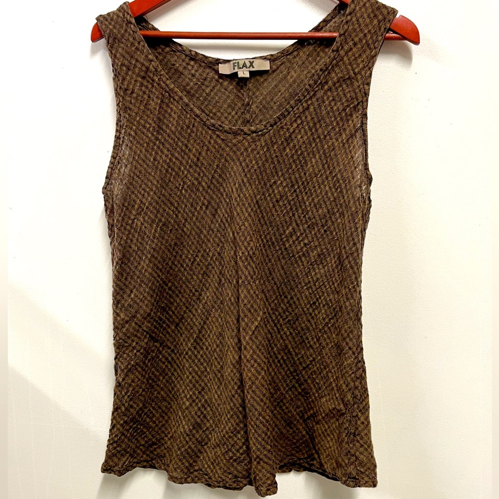 FLAX Long 100% Linen Layering Tank Sleeveless Langenlook Top Women’s L Brown